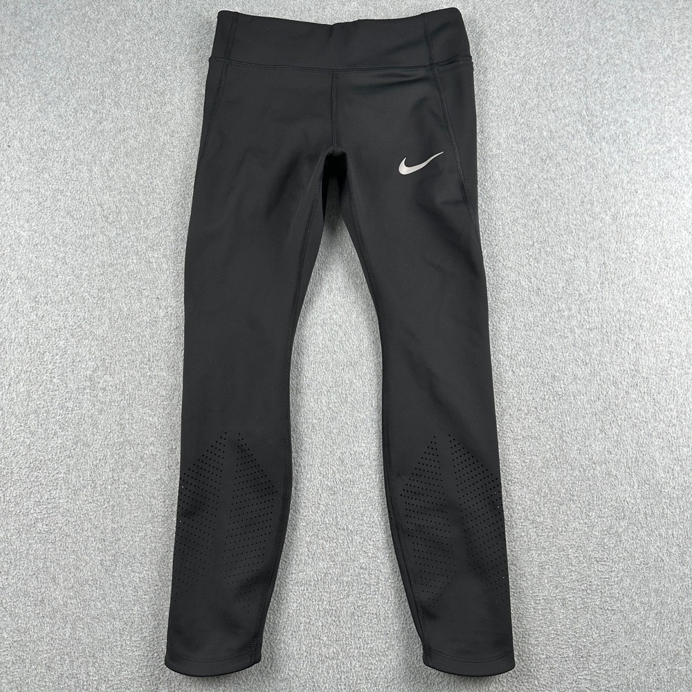 Nike Leggings Womens M Black Dri-Fit Yoga Running Perforated Tights Activewear